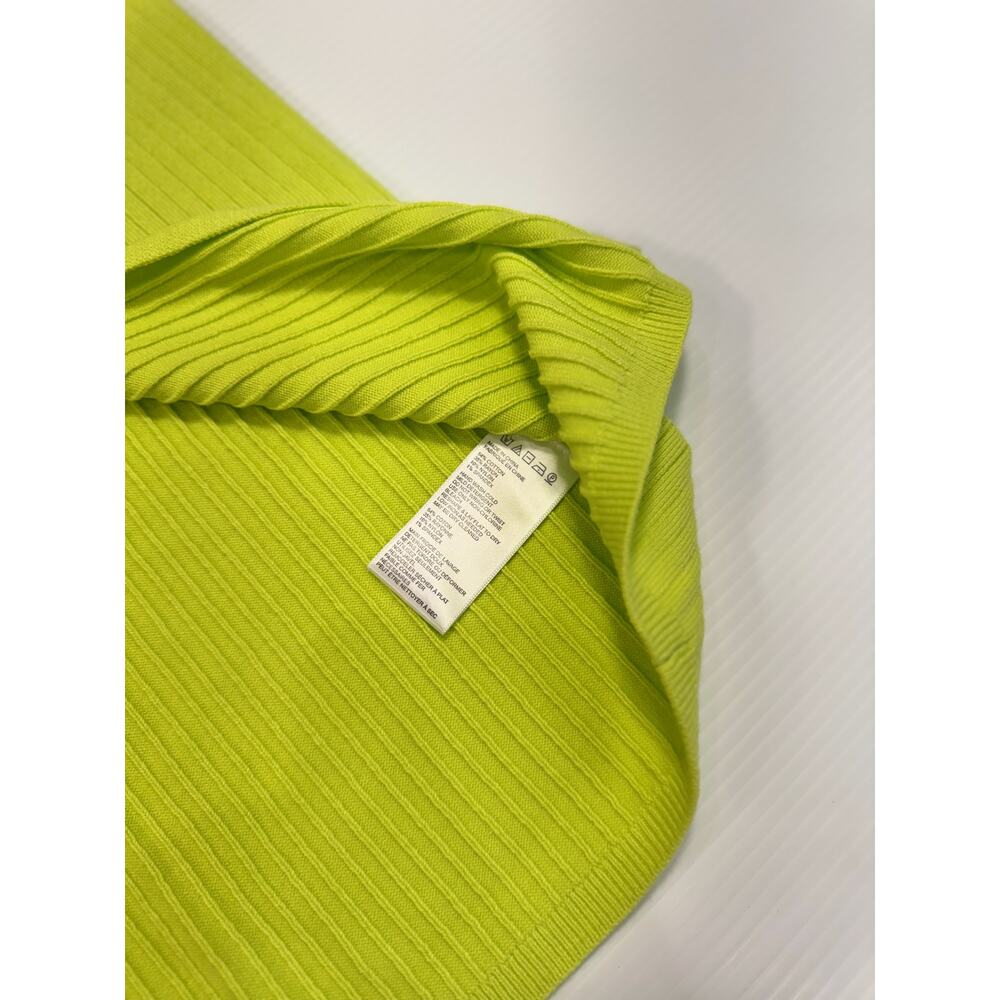 NWT Free People Skyline Midi Skirt Neon Lime Ribbed Knit Bodycon Slit S Bright - Picture 10 of 16